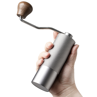 Mini Camping เครื่องบดเมล็ดกาแฟแบบใช้มือถือมือจับไม้เป็นมิตรกับสิ่งแวดล้อมโลหะ